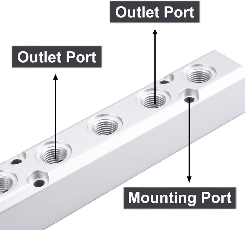 MARSTEK 2PCS Air Manifold, 5 Way 7 Port Air Compressor Manifold, Aluminum Air Hose Inline Manifold Block Splitter, Pneumatic Manifold Air Distribution Block, NPT 1/2 Inch Supply Port, NPT 1/4 Inch Output Port - Image 5